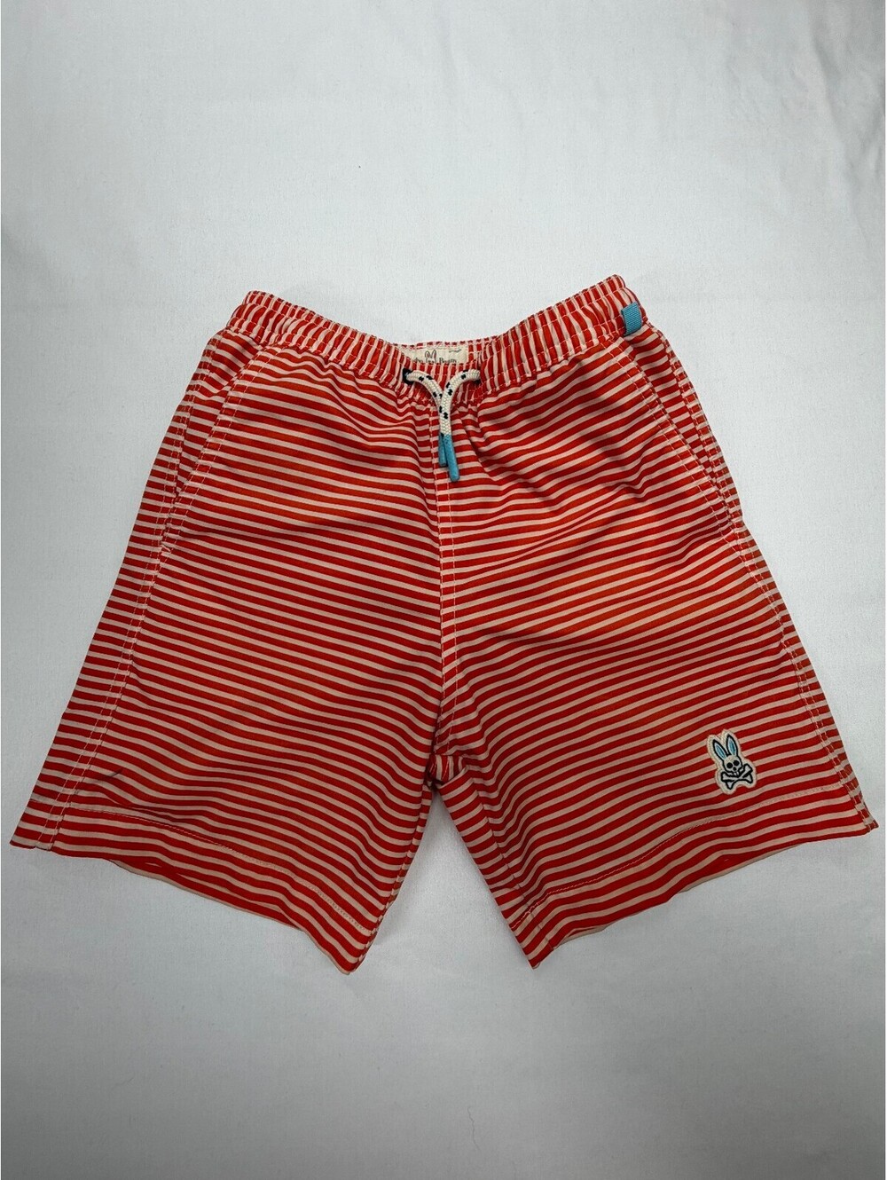 Psycho Bunny Boys's Swim Shorts Striped Elastic Waist Drawstring Size 7/8 Orange